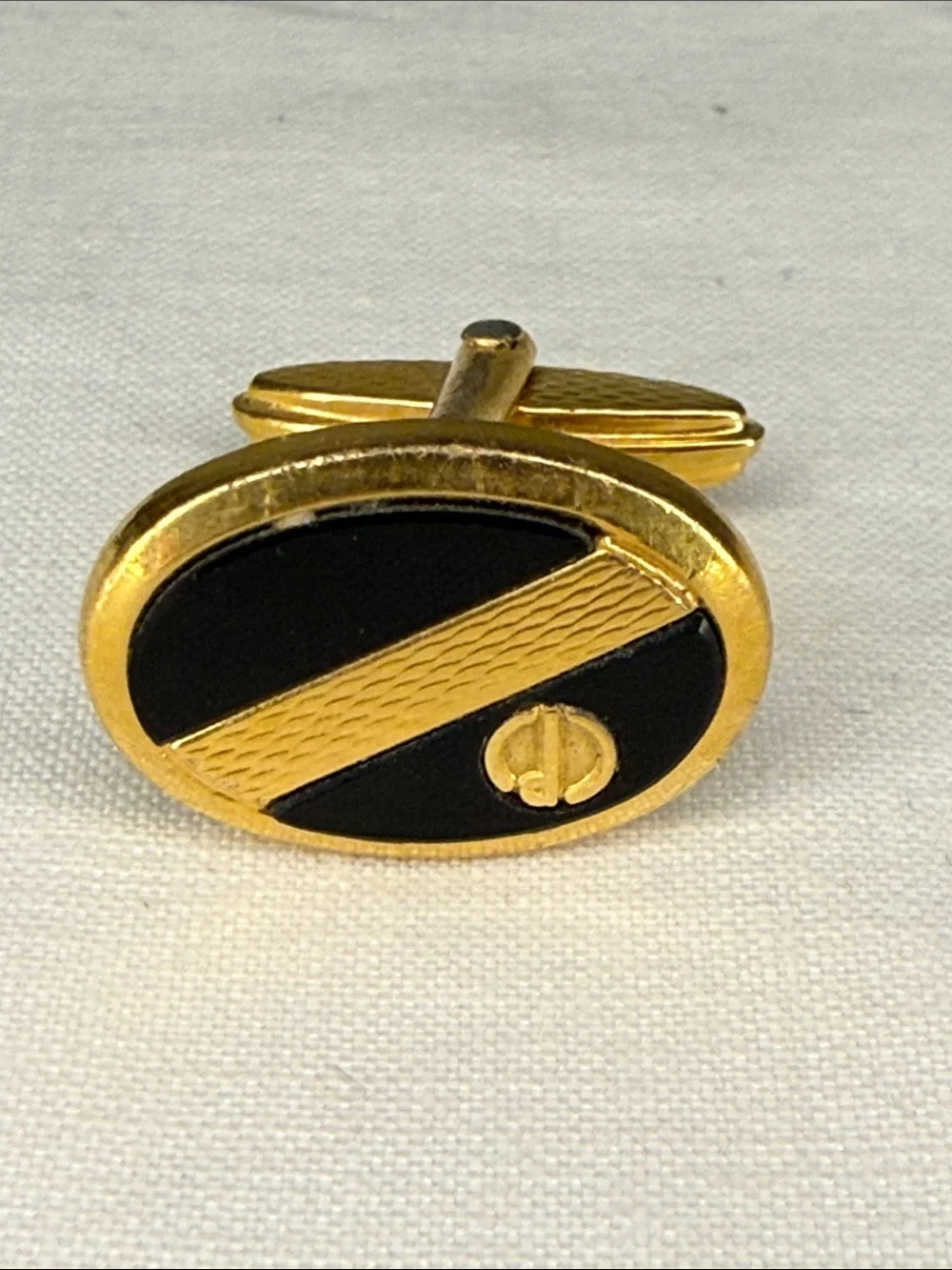 Vintage Dunhill Gold Tone Black Enamel Logo Oval Cufflinks 1